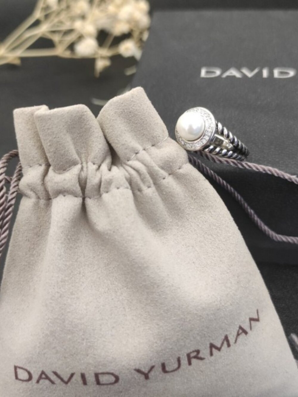 🖤🖤🖤David Yurman Round Diamond Pearl Ring, Size: 6-7-8-9 - Picture 5 of 5